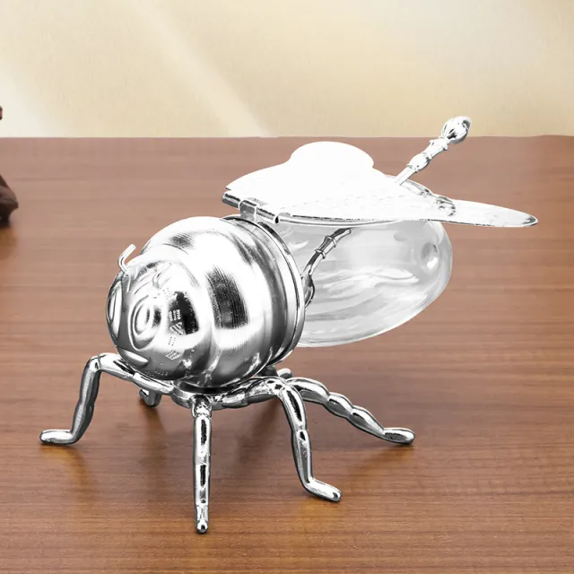 Bee Shaped Honey Jar With Spoon Versatile Novelty Container Condiment Pot For Condiments Oil Kitchen Festive Parties Kitchen Gadgets Silver - Shop at LoveMi