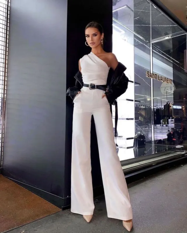 Fashion Single room Lace Up Straight Jumpsuit For Women White - Shop at LoveMi