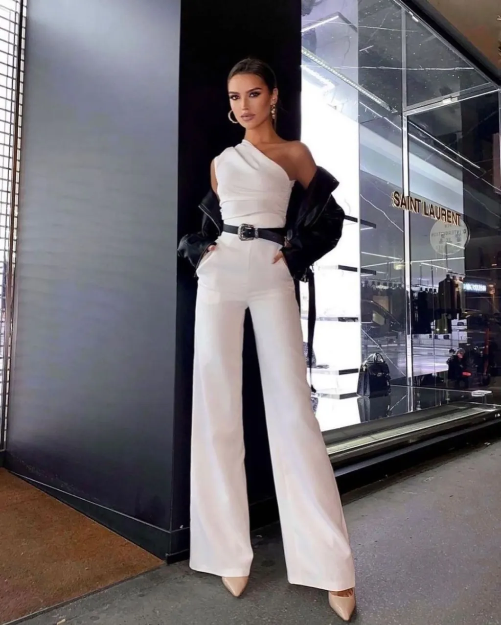 Fashion Single-room Lace Up Straight Jumpsuit For Women - White