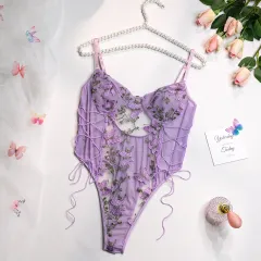 Butterfly Embroidered Slim All-match Jumpsuit For Women - Light Purple - View 1
