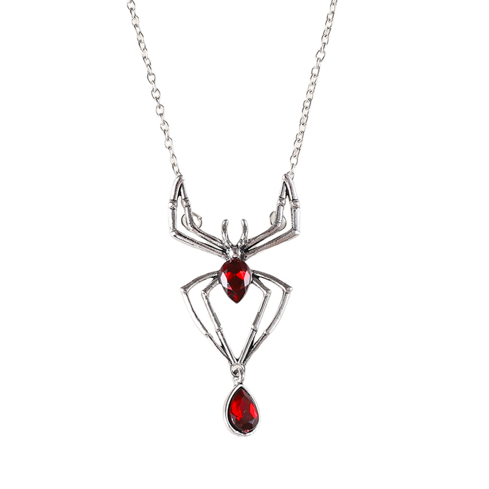 Halloween Punk Vintage Ruby Spider Necklace
