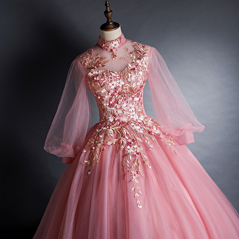 Long-Sleeve Mesh Evening Dress, picture 2 of 9