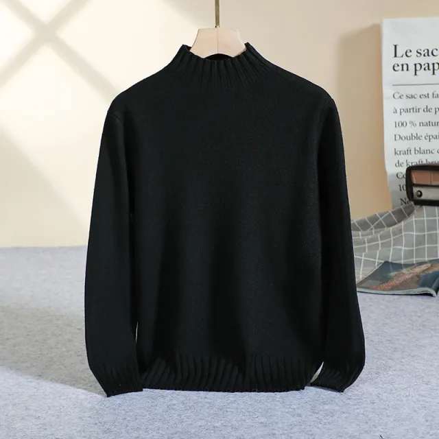 All matching Solid Color Pullover Loose Thick Half Turtleneck Knitted Bottoming Shirt Black - Shop at LoveMi