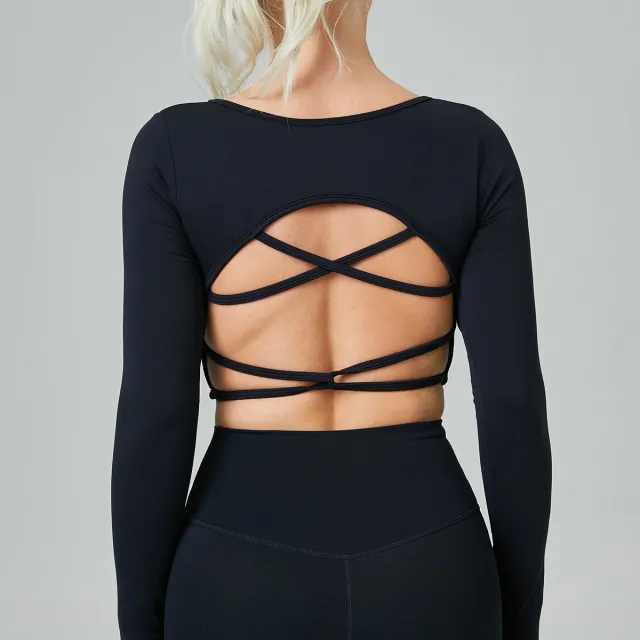Quick Drying Clothes Outdoor Long Sleeve Cross Beauty Back Workout Clothes Sports Top Black - Shop at LoveMi