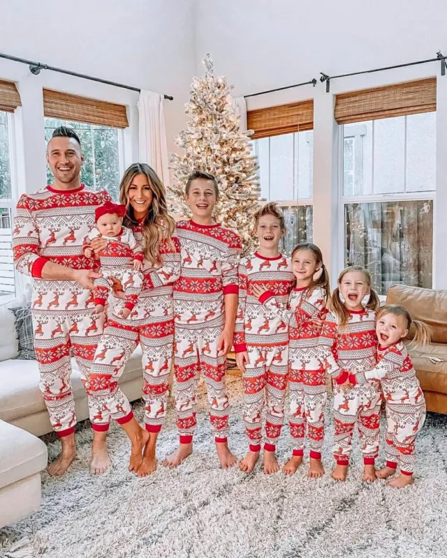 Cotton Blend European And American Parent child Clothing Home Wear Christmas Pajamas Fall Family Set Picture Color Dog Father M Siz - Shop at LoveMi