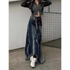 European And American Style Irregular Wool Tassel Tassel Denim Skirt - Blue Denim Skirt - View 1
