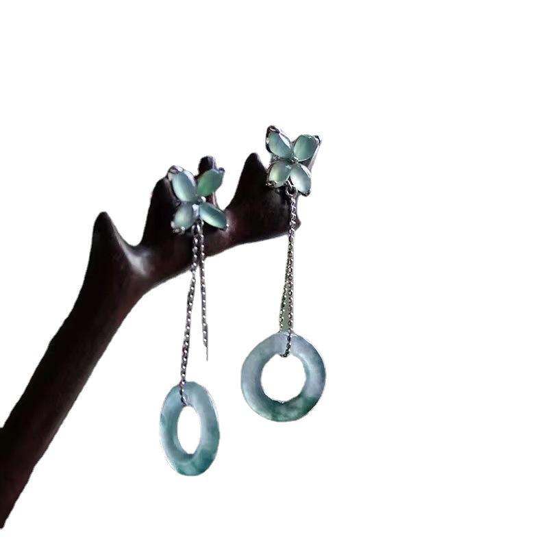 Ice-like Chalcedony Ice-like Floating Flowers Jade Chalcedony Safety Earrings