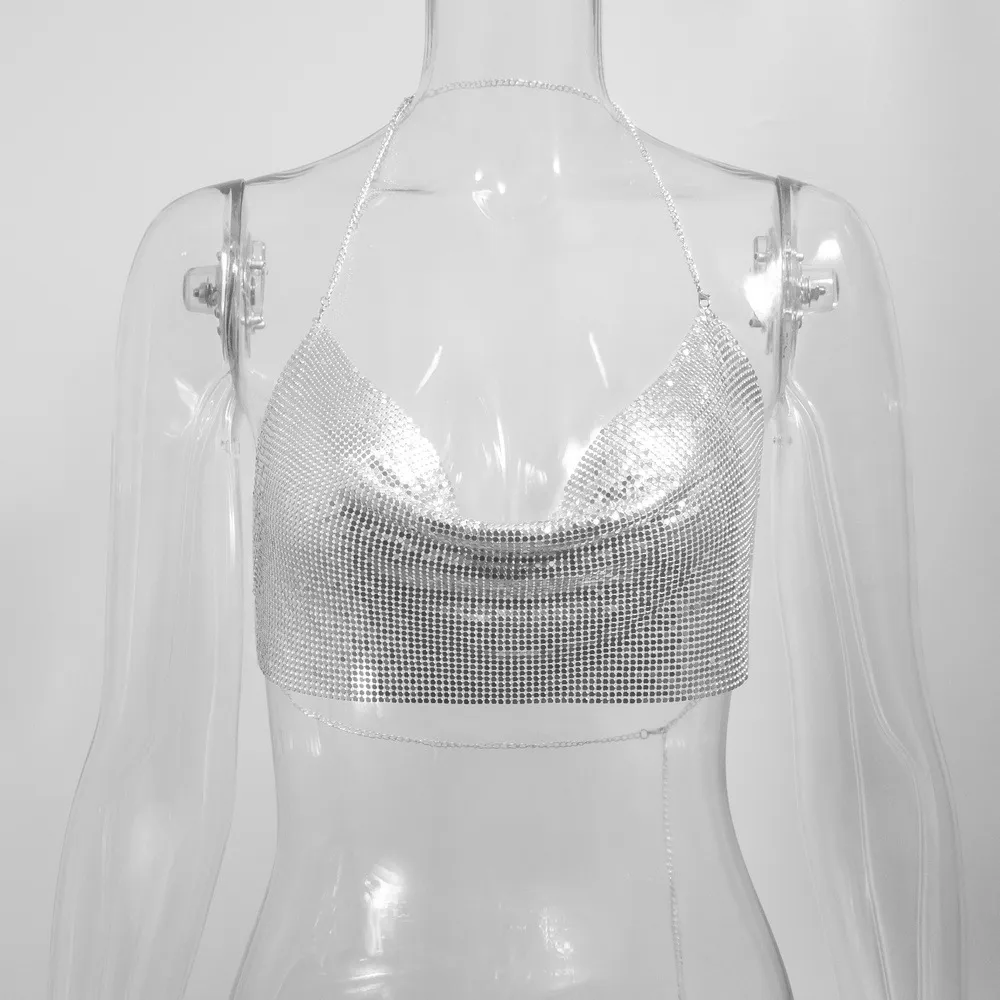 Sequined Personalised Metal Strap Top - Silver