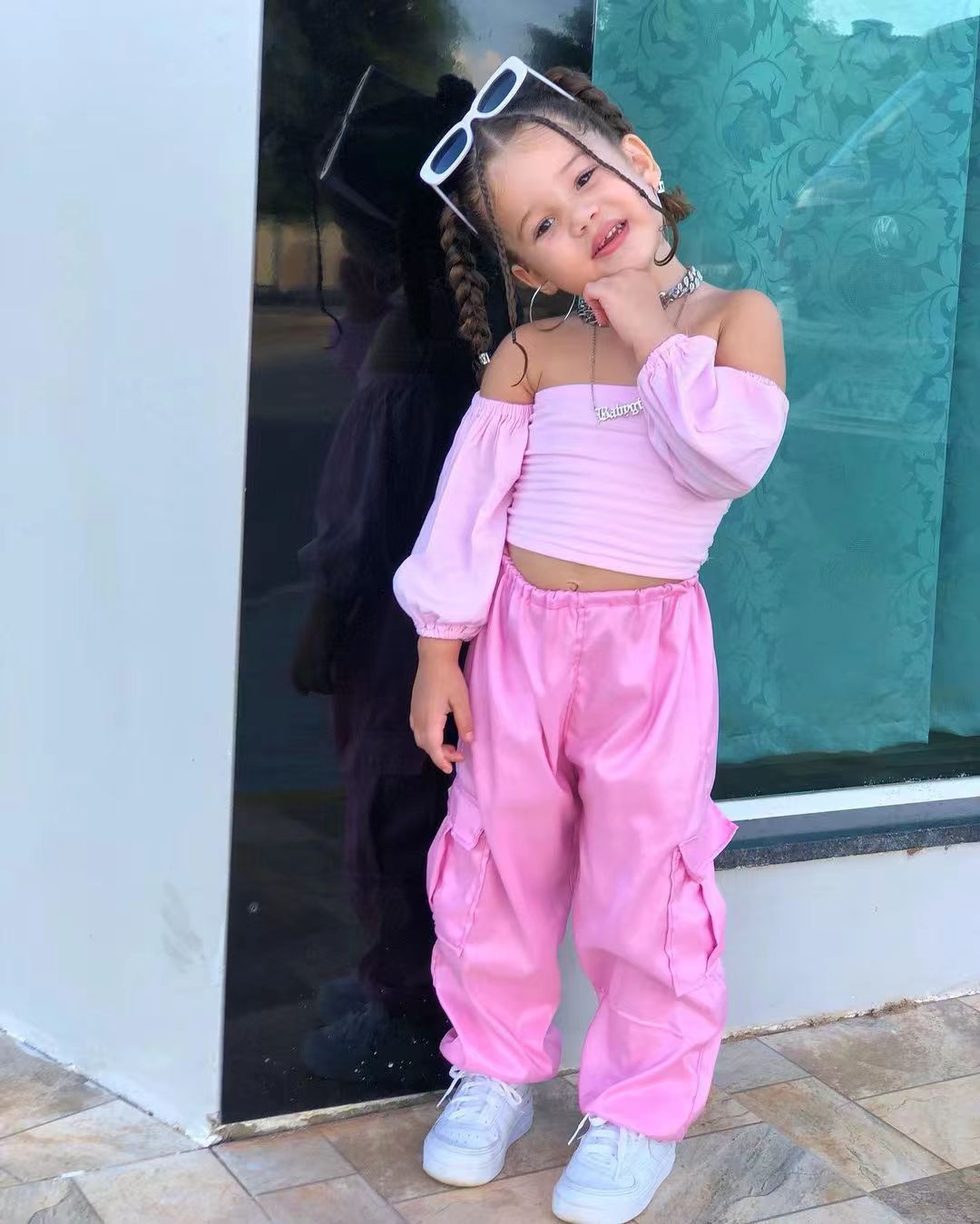 Off-shoulder Raglan Sleeve Trousers Straight Pants Overalls Suit