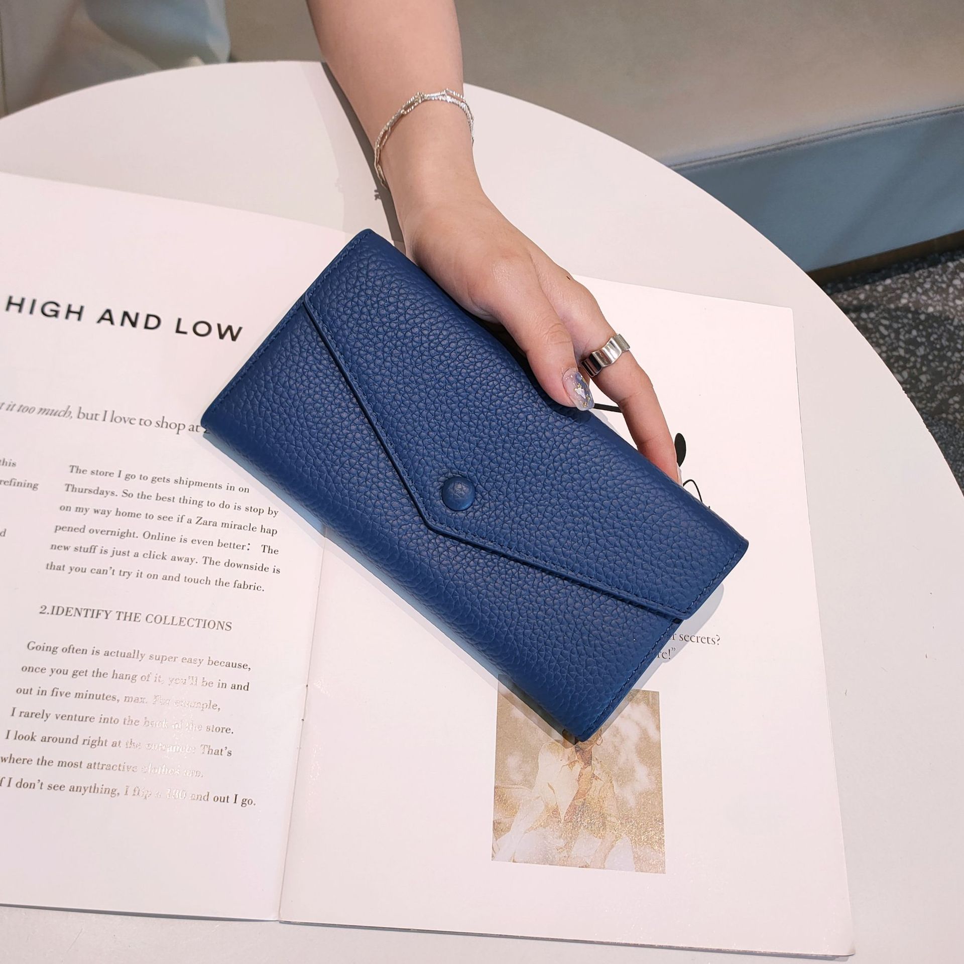 Korean Style Card Coin Purse Trendy Head Layer Cowhide Blue - Shop at LoveMi