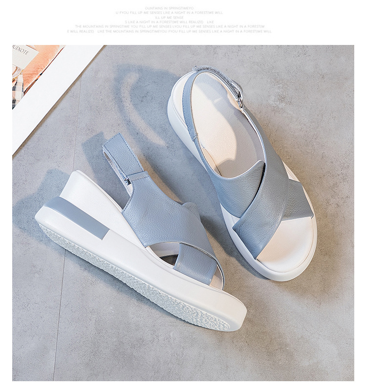 Genuine Leather Wedge Sandals Women's High Heel