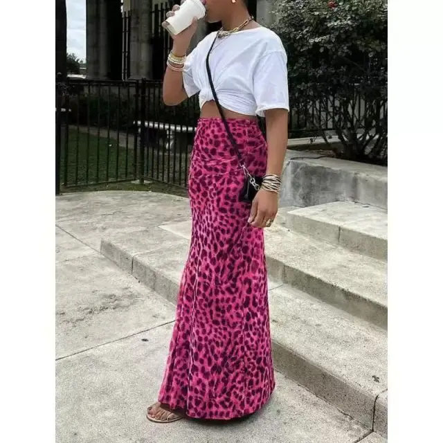 Leopard Print Women's High Waist Elegant Graceful Slimming Skirt Red - Shop at LoveMi