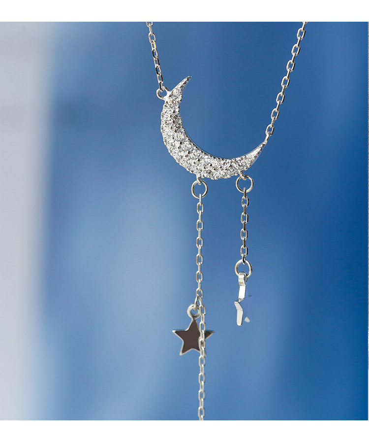 Title 7, Silver star moon tassel necklace female