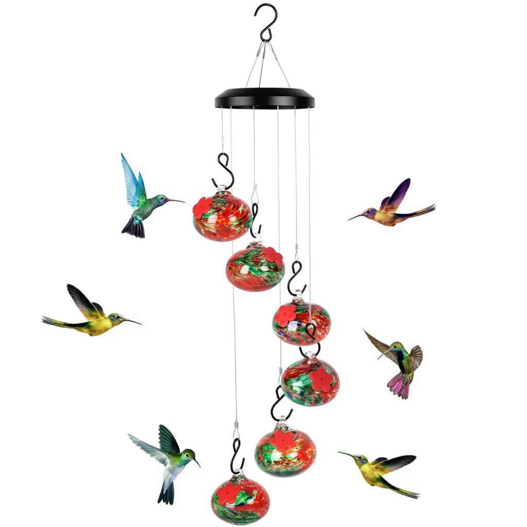 New Charming Wind Chimes Hummingbird Feeders - Red