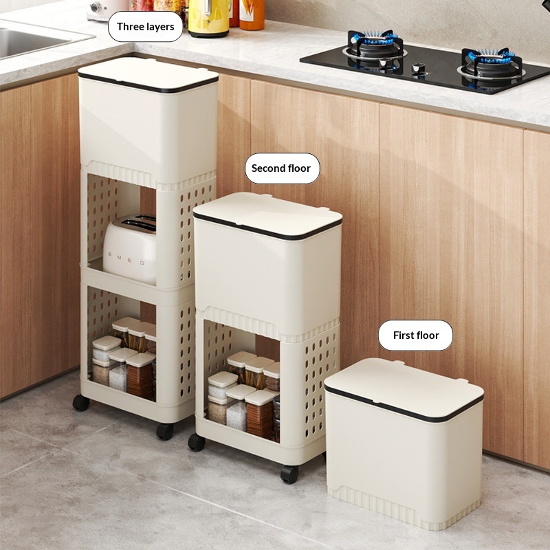 Kitchen Trash Can Rack, Multi-tiered With Lid, Hygienic Bin 7