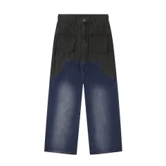 Men's And Women's Same Style American-style Distressed Heavy Industry Straight Casual Jeans Trousers - Blue - View 1