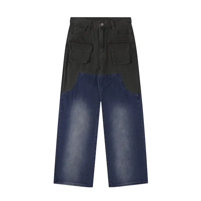 Men's And Women's Same Style American style Distressed Heavy Industry Straight Casual Jeans Trousers Blue - Shop at LoveMi