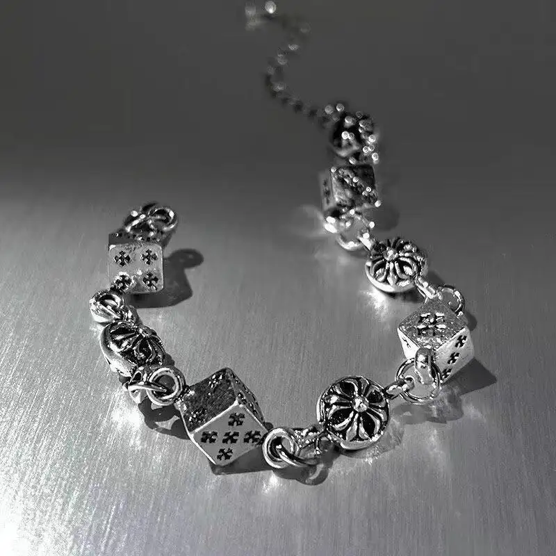 Silver Titanium Steel Dice Bracelet