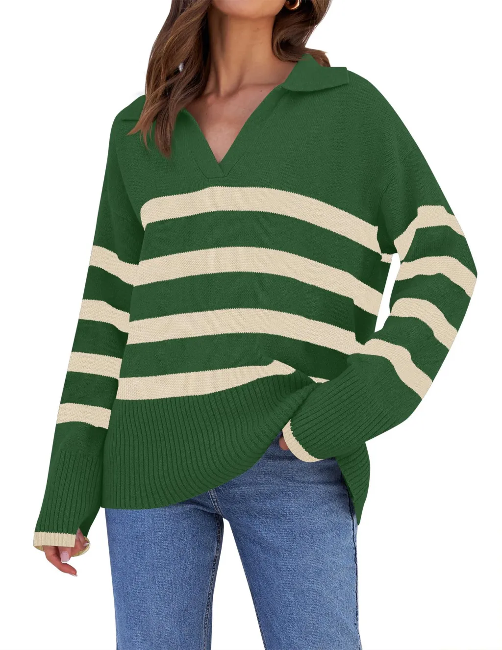 Women's Basic Loose Long Sleeve Autumn And Winter Sweater - Green
