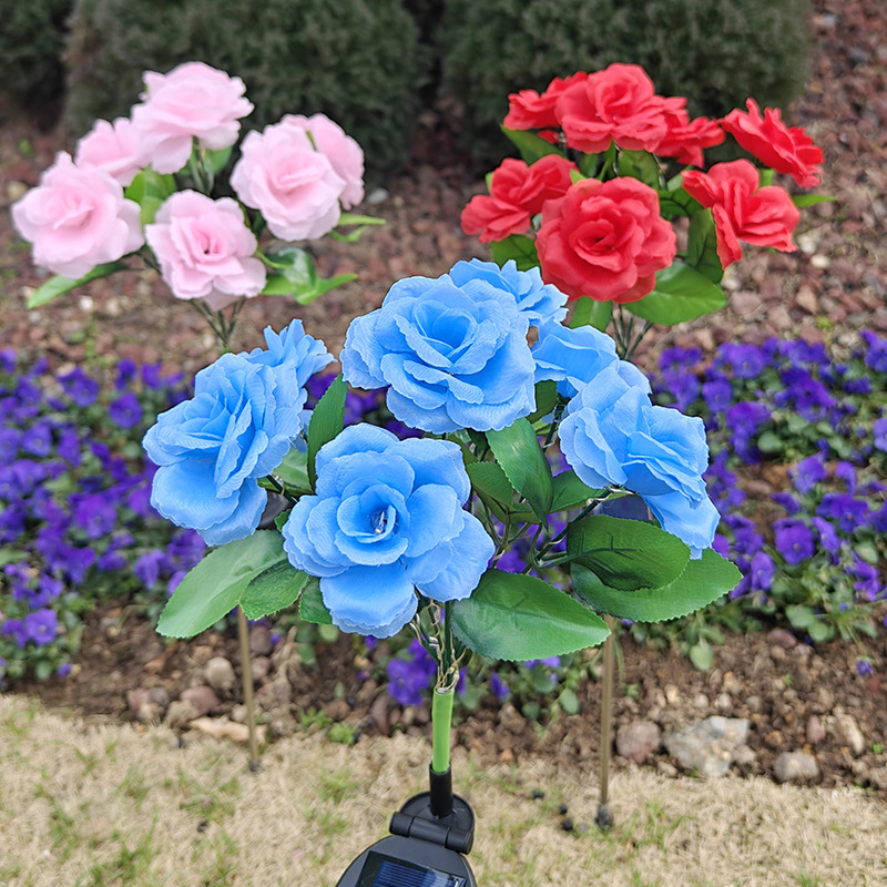 New Realistic LED Ground-insertion Ambient Lighting For Courtyards A 7-head Colorful Solar-powered Rose Decorative Lamp