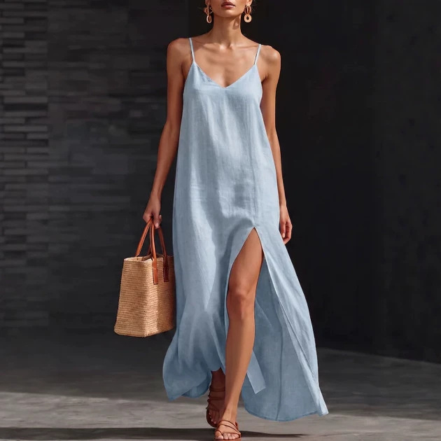 Simple V-neck Camisole Loose-fitting Long Dress