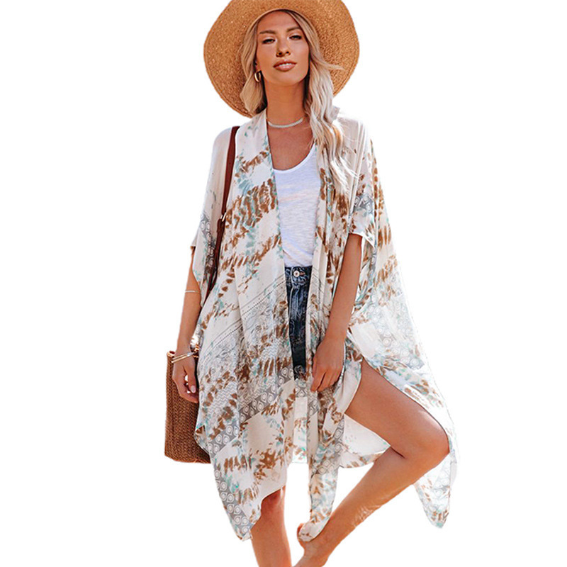 Summer New Printed Blouse Women's Loose Tulle Casual Mid-length Coat