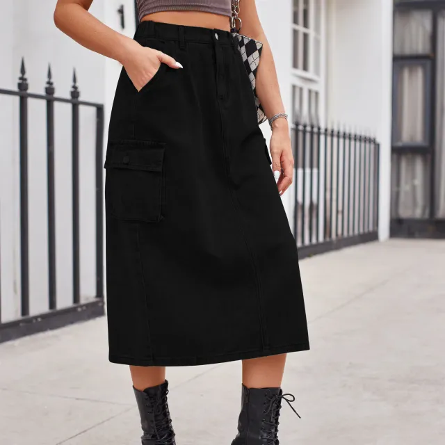 All matching Work Clothes Washed Denim Skirt Black - Shop at LoveMi
