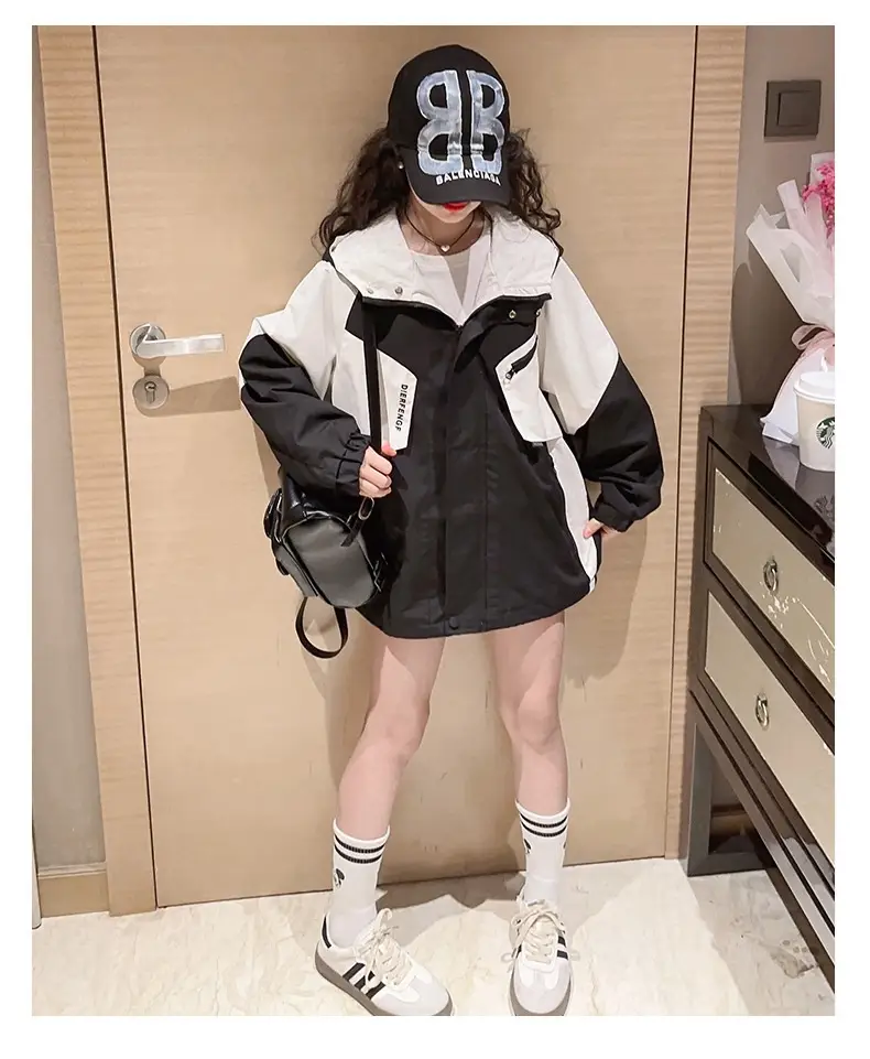 Girl All-match Western Style Fashion Colorblock Coat