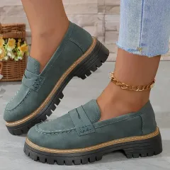 Fashion Flat Shoes Casual Matte British Style Women's Shoes - Green - View 1