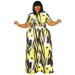 Sexy European And American Women's Clothing Plus-size Two-piece Set - Yellow - View 1