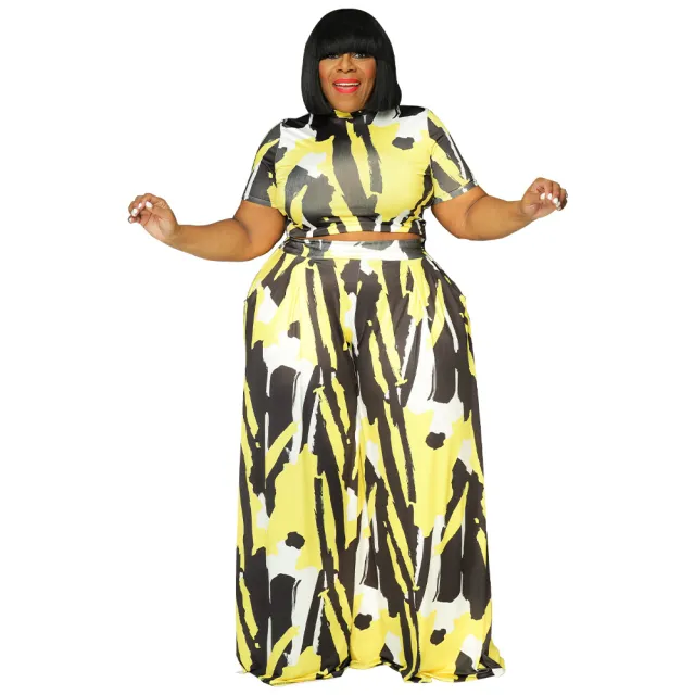 Sexy European And American Women's Clothing Plus size Two piece Set Yellow - Shop at LoveMi
