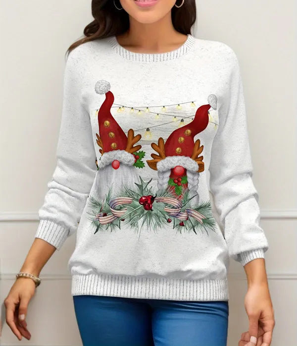 Christmas Printed Raglan Printed Sweater Element 1 - Shop at LoveMi