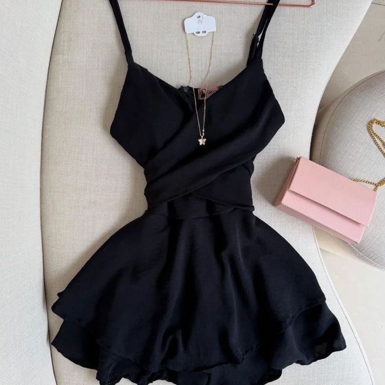 New Stylish Design Beautiful Seaside Vacation Dress Black Without Chest Pad - Shop at LoveMi