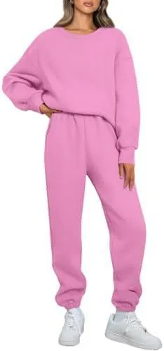 Round Neck Pullover Casual Long Sleeve Sweater Suit Glittering Powder - Shop at LoveMi