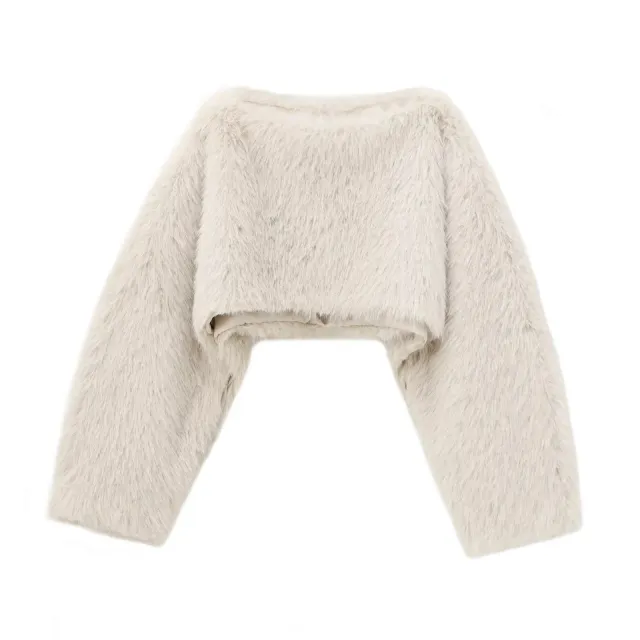Artificial Fur Effect Temperament Versatile Short Top Beige - Shop at LoveMi