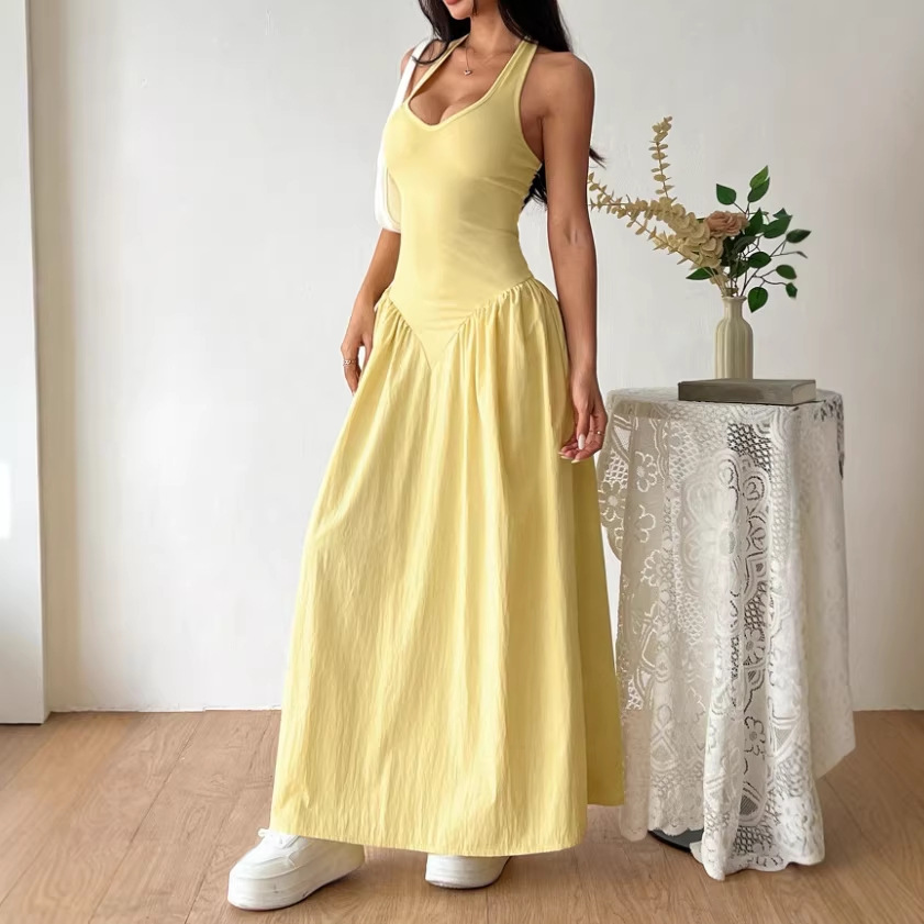 European And American-style French Deep V-neck Backless Dress