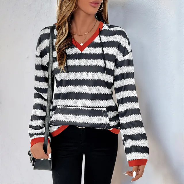 Women's Black And White Striped Sweater Pullover Black - Shop at LoveMi