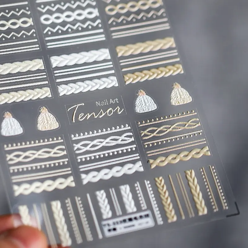 Frosted Transparent Embossed Sweater Pattern Nail Sticker