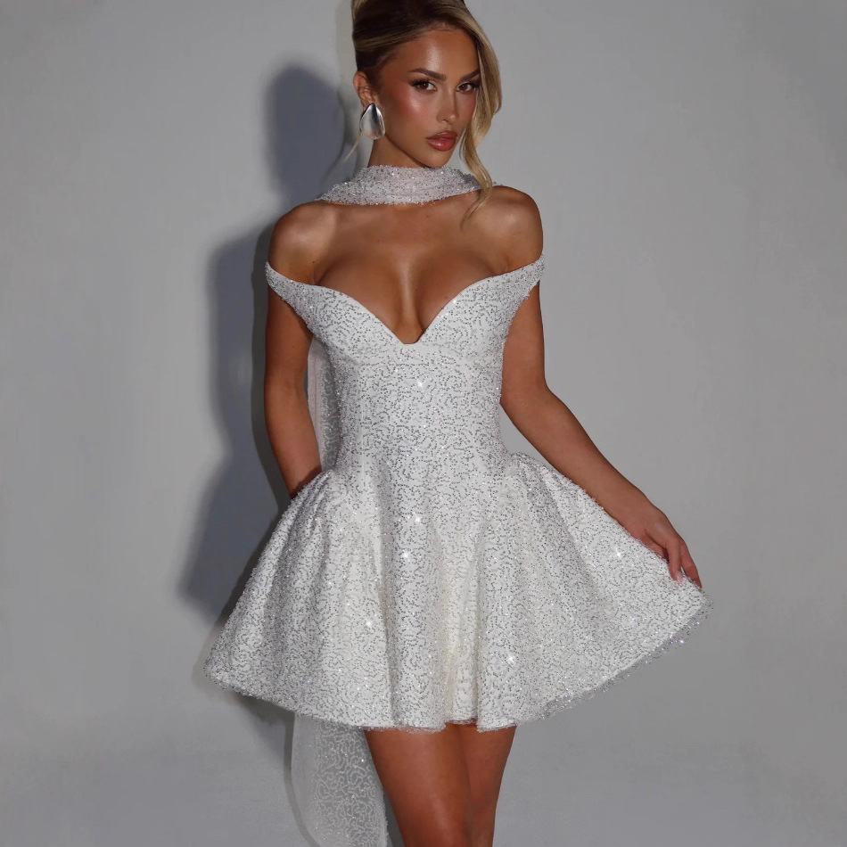 Women's Fashion Elegant Sequins Backless Dress