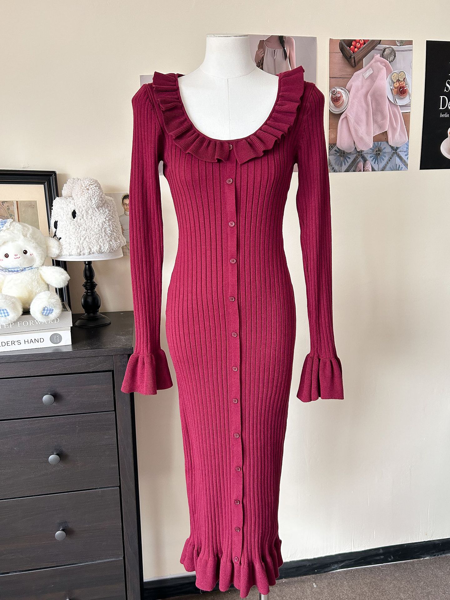 New Womens Dress With Bell Sleeves Wine - Shop at LoveMi