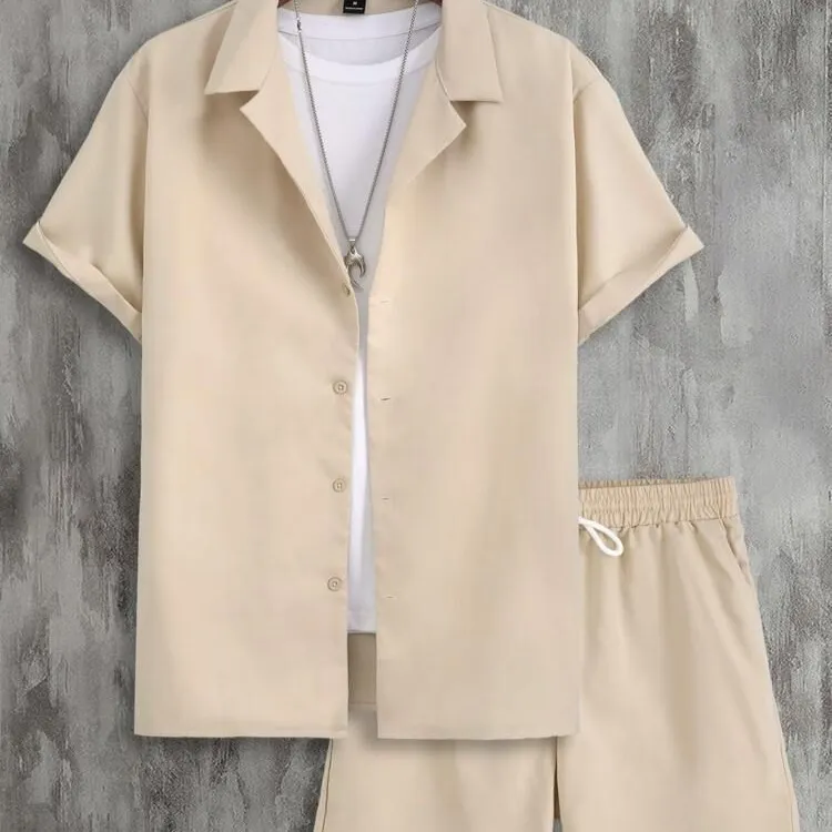 Short Sleeve Cuban Collar Men's Sport Suit
