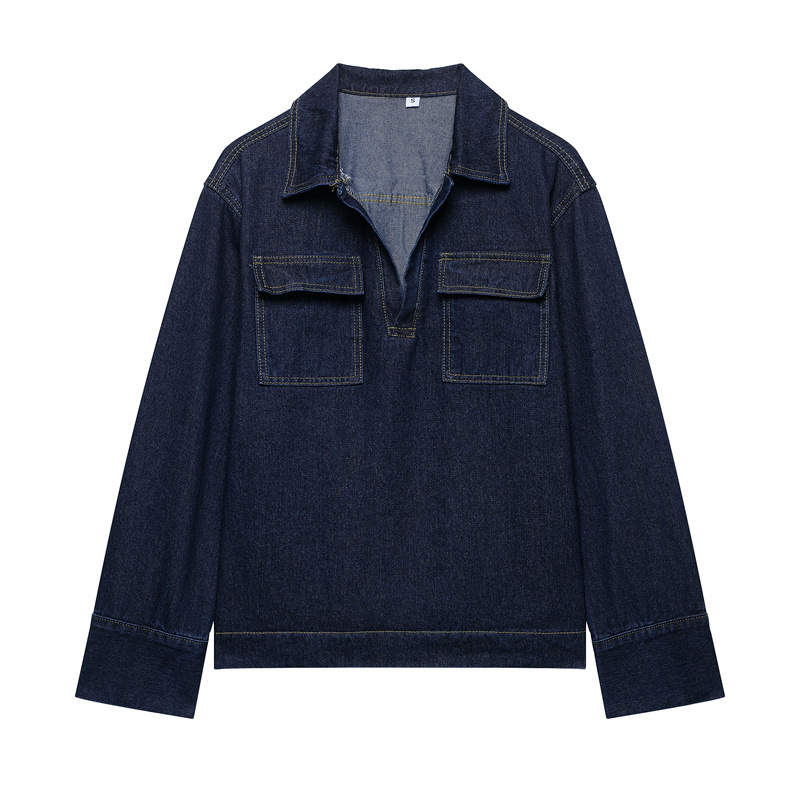 Fashion Loose Blue Denim 2 piece Set Vintage Long Sleeve Shirt Trousers Top - Shop at LoveMi