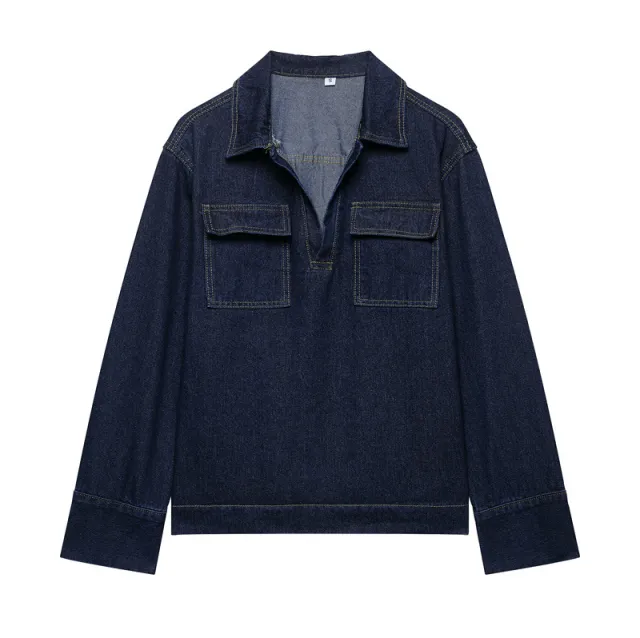 Fashion Loose Blue Denim 2 piece Set Vintage Long Sleeve Shirt Trousers Top - Shop at LoveMi