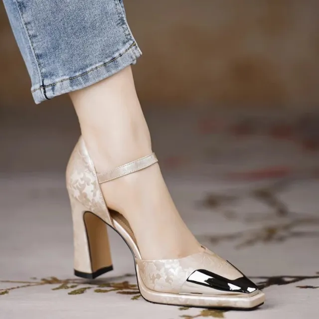 Women's French style Chunky heeled Elegant Ankle Boots Apricot - Shop at LoveMi