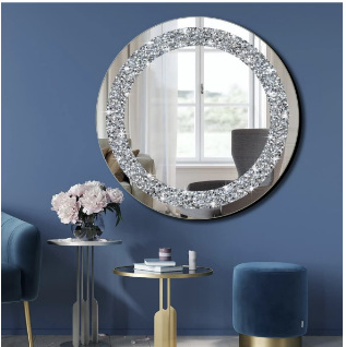 30cm European-style Light-luxury Round Diamond-encrusted Bathroom Mirror - Image 2