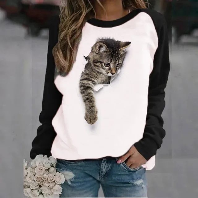 Animal Letter Printed Crew Neck Sweatshirt 3 Colors S - Shop at LoveMi