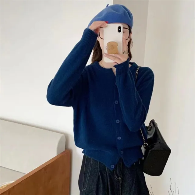 Knitted Cardigan Jacket Temperament Youthful looking Sweater Outerwear Slimming Short Top Blue - Shop at LoveMi