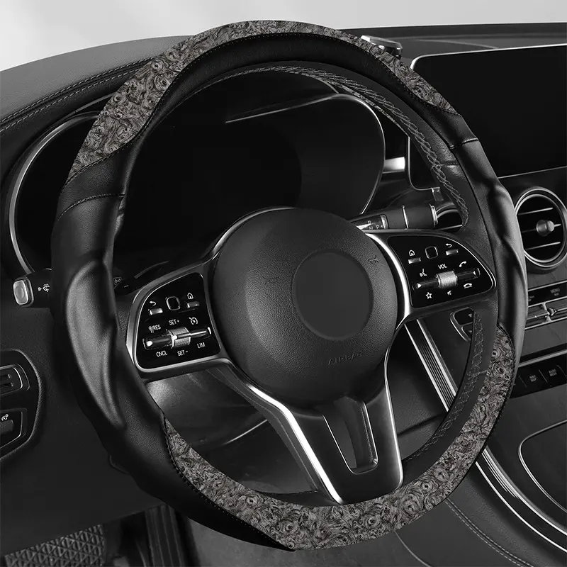 Car Steering Wheel Cover Walnut Grain Business Style Grip