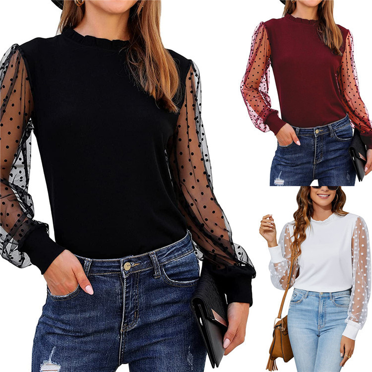 Long Sleeve Mesh Patchwork Top