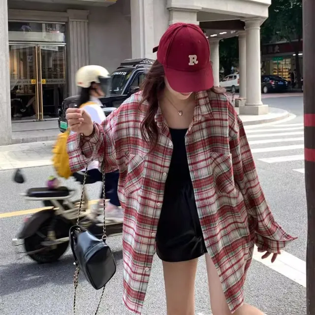 Elegant Relaxed fit Plaid Shirt For Women Red - Shop at LoveMi